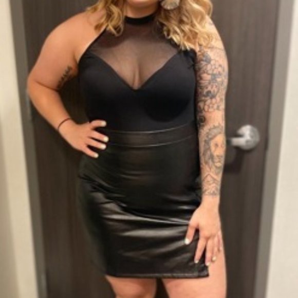 Plus faux leather Split Side Skirt BLACK - Picture 2 of 7